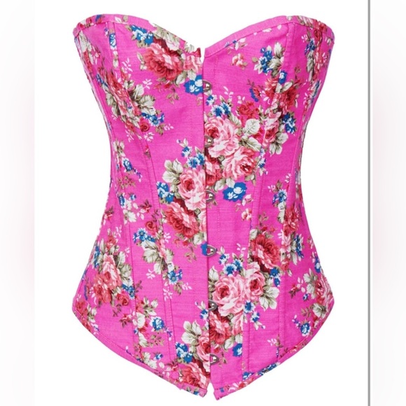 Vintage Floral Denim Overbust Corset Bustier with matching G-String - Picture 1 of 13